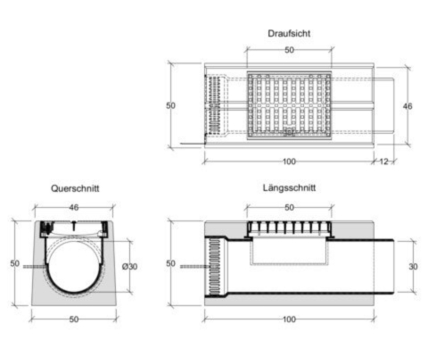 Technische Zeichnung CHEM 300 Reinigungsrinne
